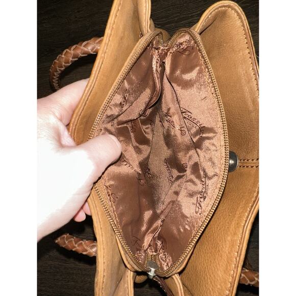 Fossil Vintage Brown Pebbled Leather Shoulder Bag Purse Braided Straps Key - Picture 12 of 13